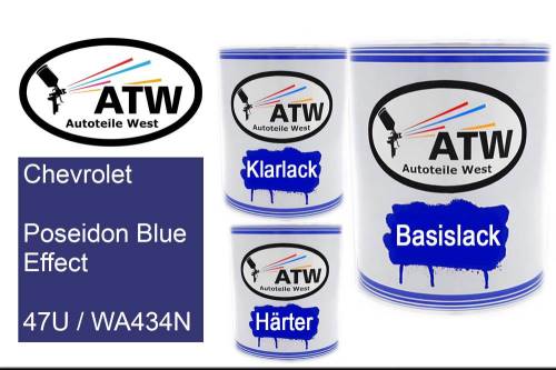Chevrolet, Poseidon Blue Effect, 47U / WA434N: 1L Lackdose + 1L Klarlack + 500ml Härter - Set, von ATW Autoteile West.